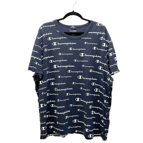 Champion Authentic Athleticwear Logo Branded Blue Short Sleeve T-Shirt Size 2XL - Picture 1 of 6